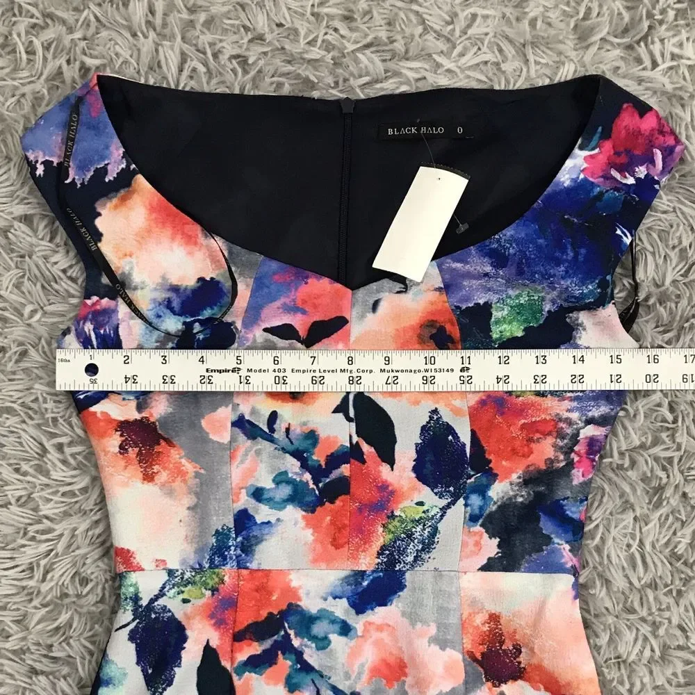 Black Halo Wishing Well Floral Jackie‎ O Sheath Dress Navy Multi 0 glam chic